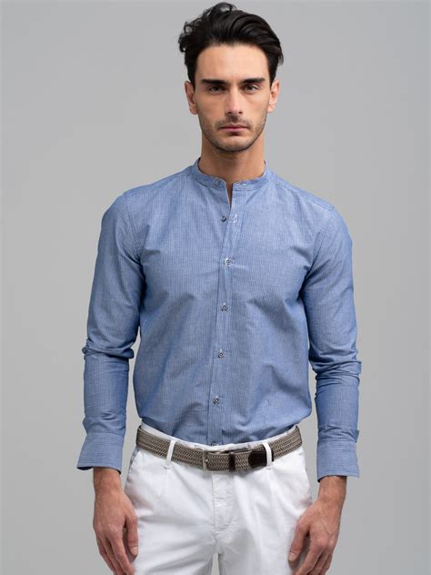 camicia jeans uomo blu collo coreano tessuto denim versace|Camicie da uomo di Versace Jeans Couture .